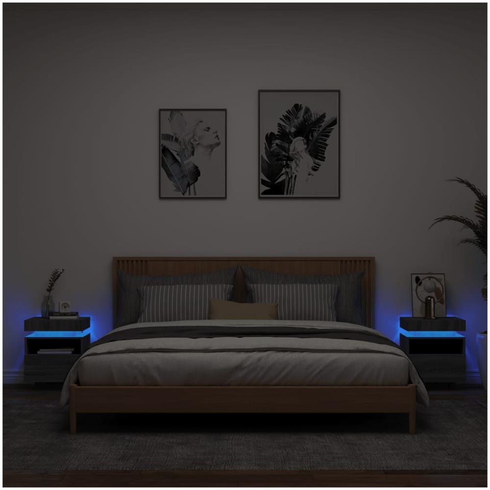 Comodini Con Luci Led 2pz Grigio Sonoma 40x39x48,5 Cm - Foto 1