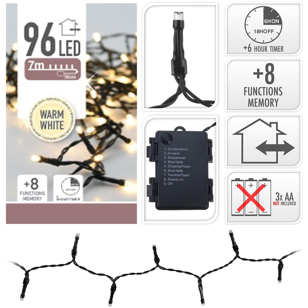 Luci Di Natale 96 Led Colore Bianco Caldo A Batteria Con Timer 8 Giochi Di Luce - Foto 1