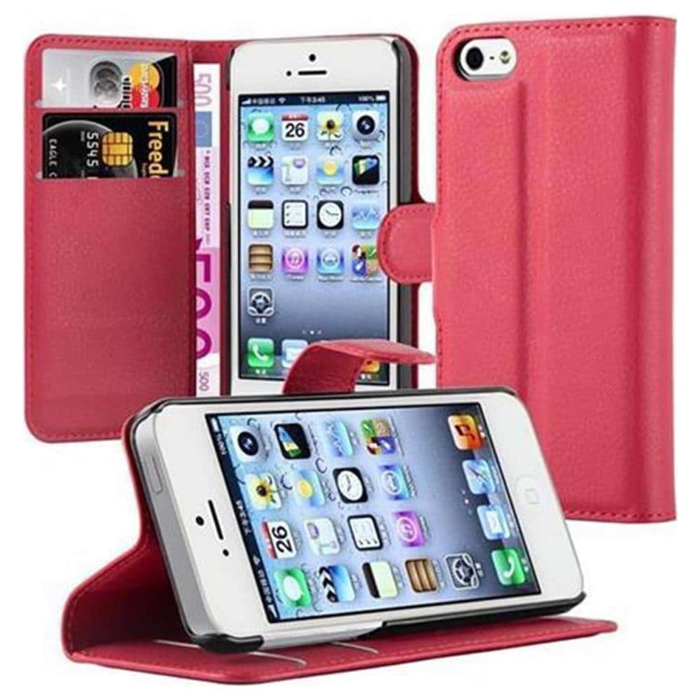 Cadorabo Custodia Compatibile Con Apple Iphone 5 / Iphone 5s / Iphone Se In Rosso Carminio - Coperchio Protettiva Con Chiusura Magnetica, Funzione Stand E Tasca Per Le Carte - Foto 1