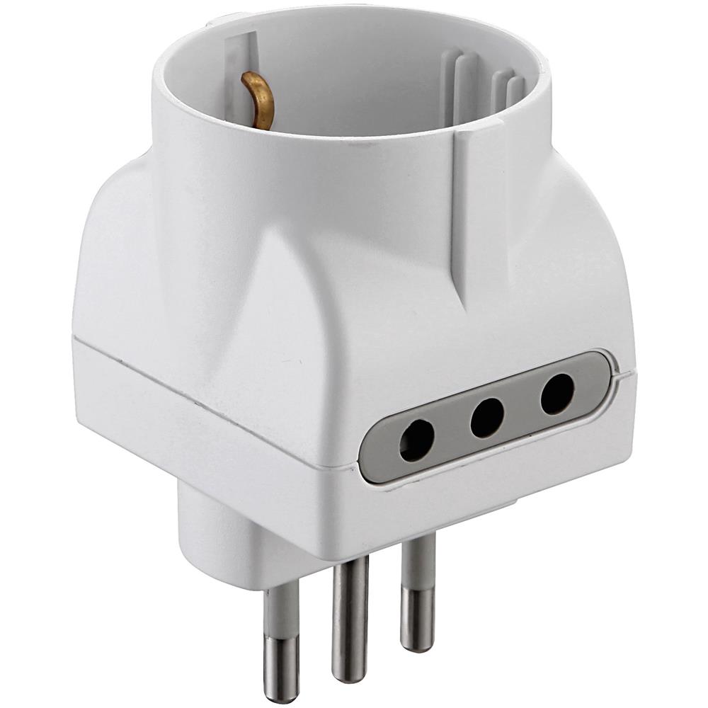 Adattatore Triplo: 1 Presa Schuko 10/16a + 2 Prese 10a. Spina 10a - Foto 1
