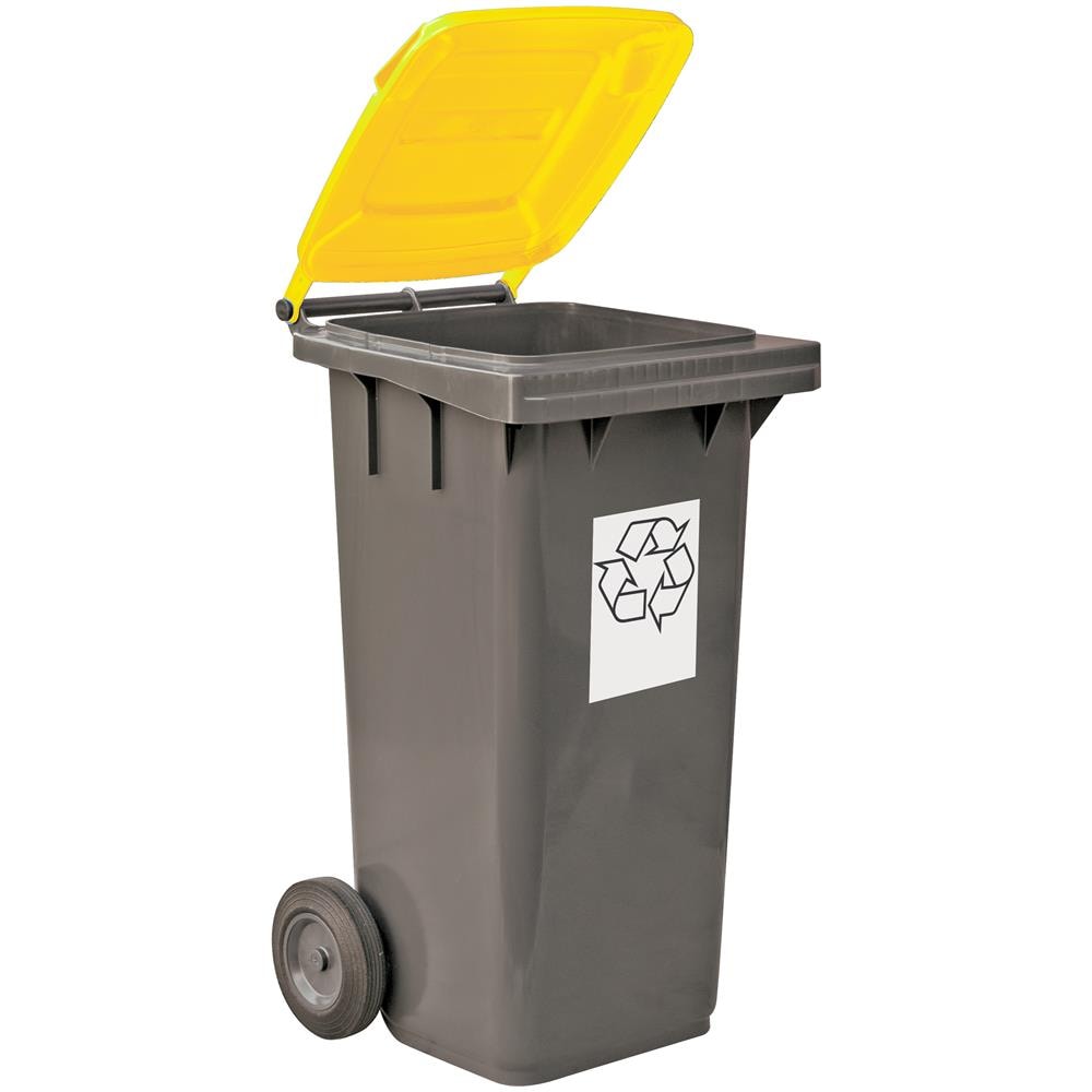Bidone Carrellato Per Raccolta Differenziata 120 Litri Bicolore - Fondo Grigio E Coperchio Giallo - Foto 1