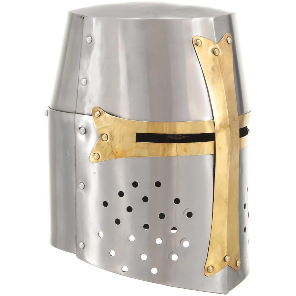 Elmo Da Cavaliere Medievale Crociato Replica Larp Argento - Foto 1
