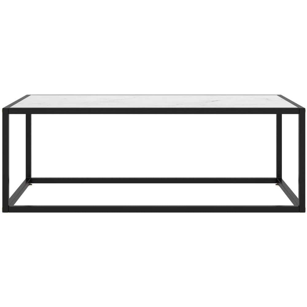 Tavolino Da Tè Nero Con Vetro Marmo Bianco 100x50x35 Cm - Foto 2