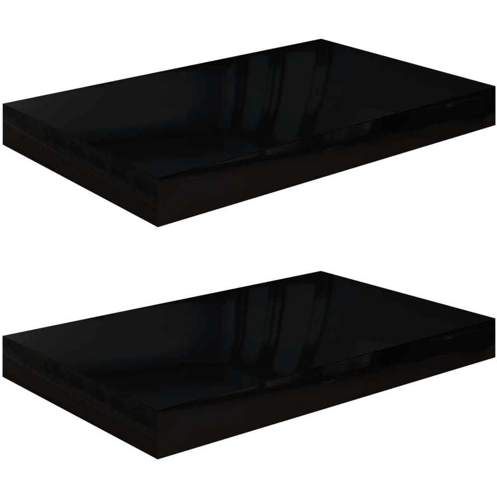 Scaffali A Parete 2 Pz Nero Lucido 40x23x3,8 Cm In Mdf - Foto 2