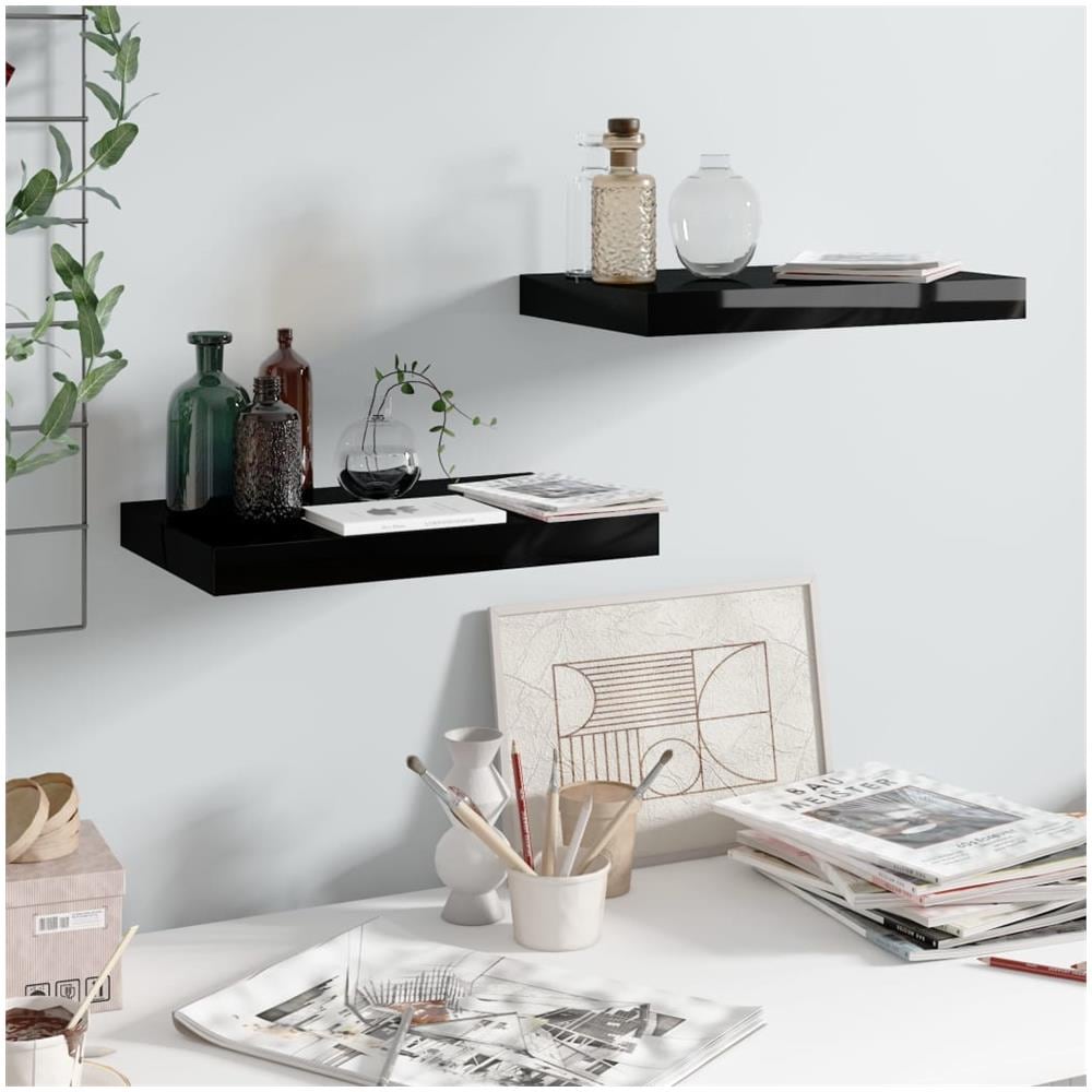 Scaffali A Parete 2 Pz Nero Lucido 40x23x3,8 Cm In Mdf - Foto 1
