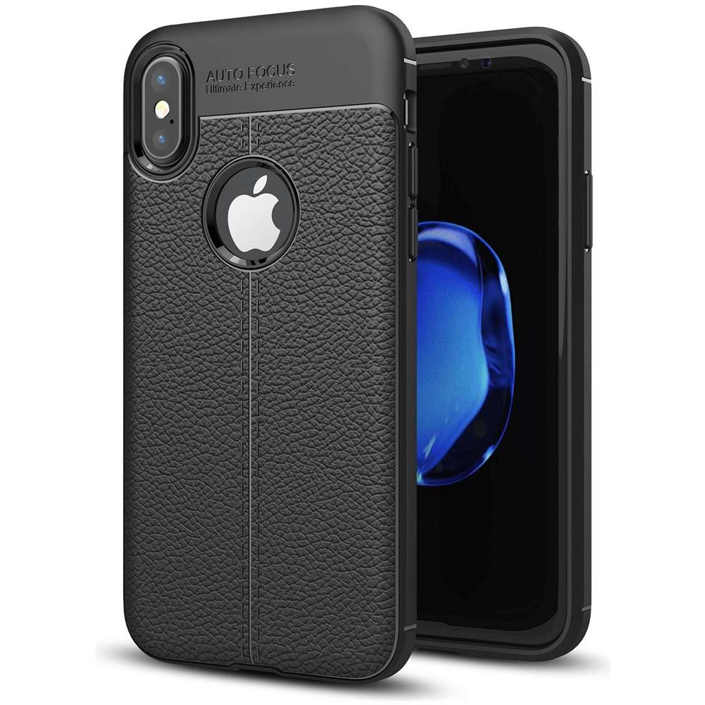 Custodia Compatibile Con Apple Iphone X / Xs In Nero Profondo - Coperchio Protettivo In Silicone Tpu Con Applicazione Di Finta Pelle Nobile - Foto 1