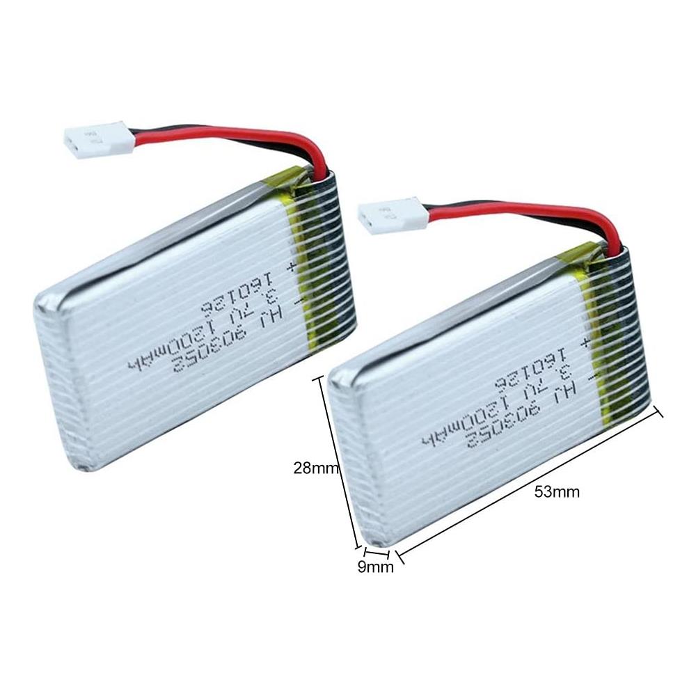 2 Pezzi Batteria Lipo Ricaricabile (3.7v, 1200mah Lipo) Per Rc Droni Quadricotteri Syma X5sc X5sw - Foto 2