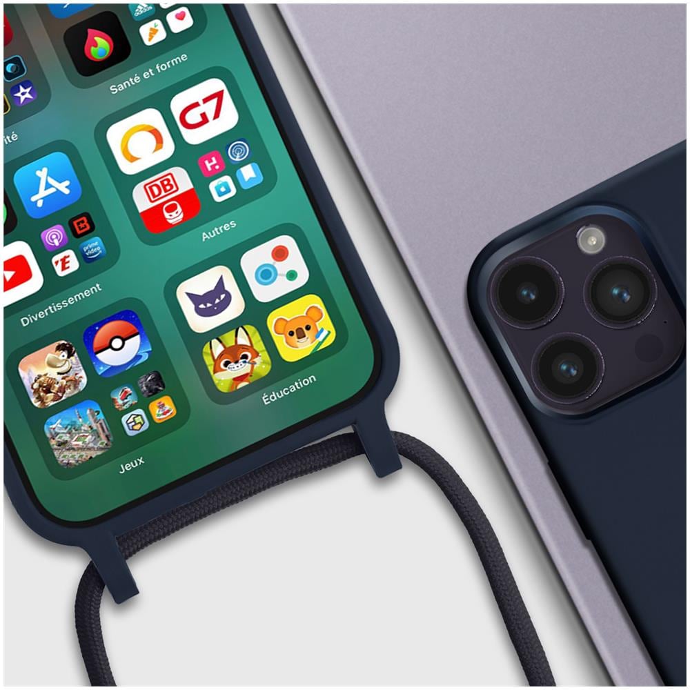Cover Semirigida Per Iphone 14 Pro Cordino Nylon Intrecciato 80 Cm Blu - Foto 2