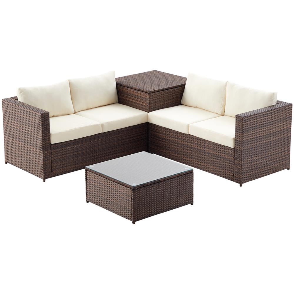 Salotto Da Giardino 4 Posti Resina Intrecciata Castagna/bianco Silang - Foto 1