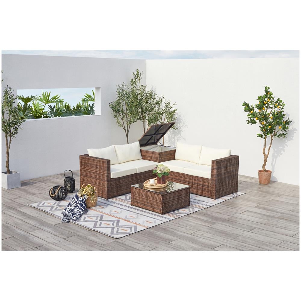 Salotto Da Giardino 4 Posti Resina Intrecciata Castagna/bianco Silang - Foto 2