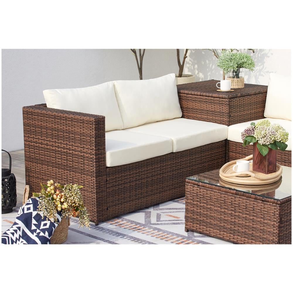 Salotto Da Giardino 4 Posti Resina Intrecciata Castagna/bianco Silang - Foto 8