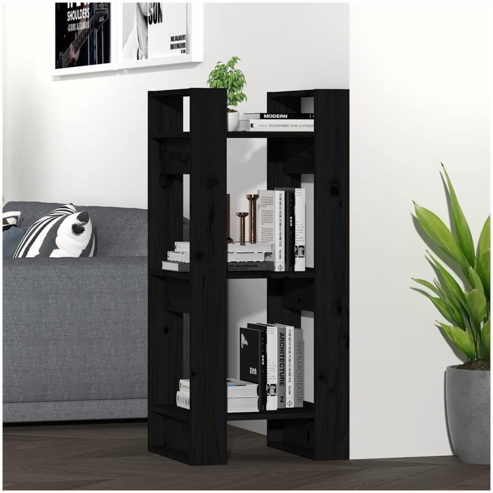 Libreria /divisorio Nero 41x35x91 Cm In Legno Massello Di Pino - Foto 1