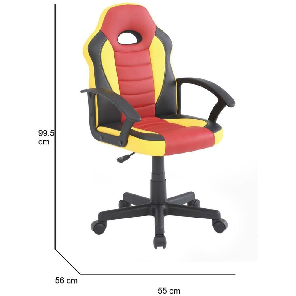 Sedia Con Ruote Miranda, Poltrona Da Gaming Ragazzo, Sedia Da Scrivania, 56x55h89/100 Cm, Rosso E Giallo - Foto 2
