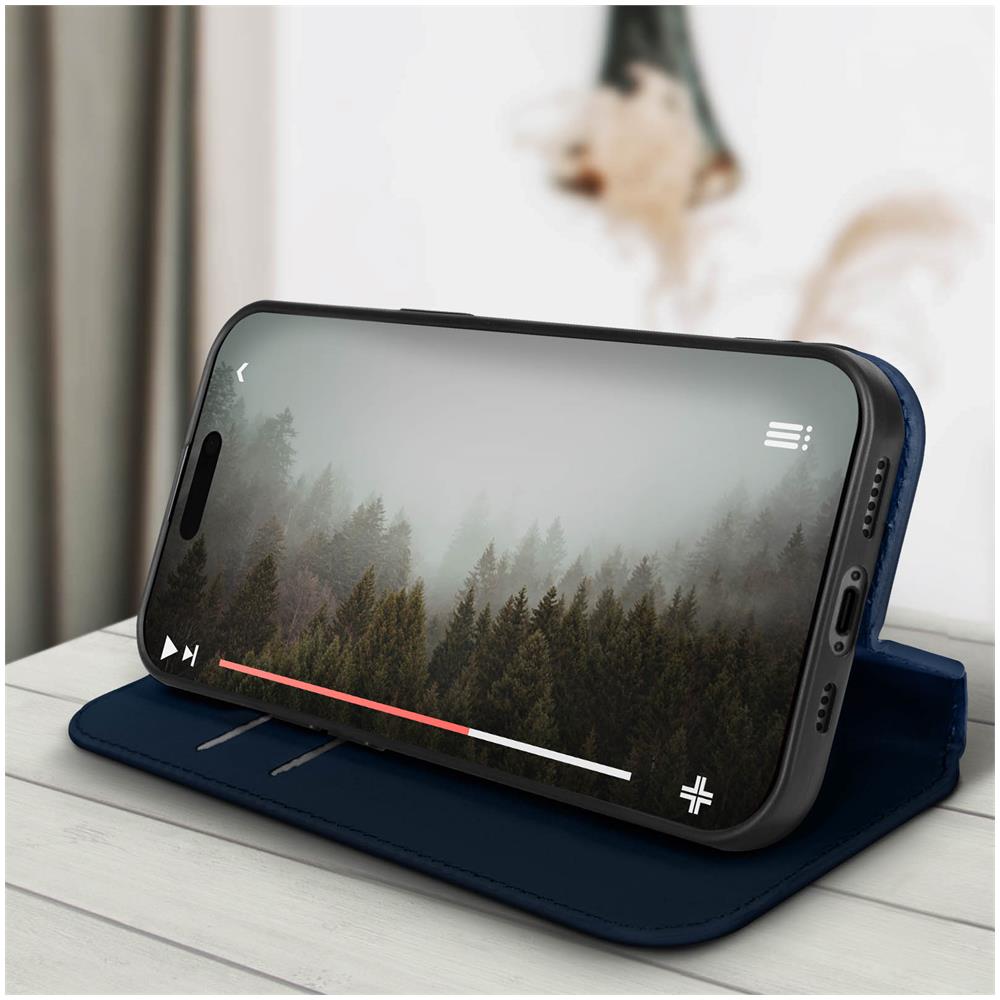 Custodia Per Iphone 15 Portafoglio Funzione Supporto Video Blu - Foto 2