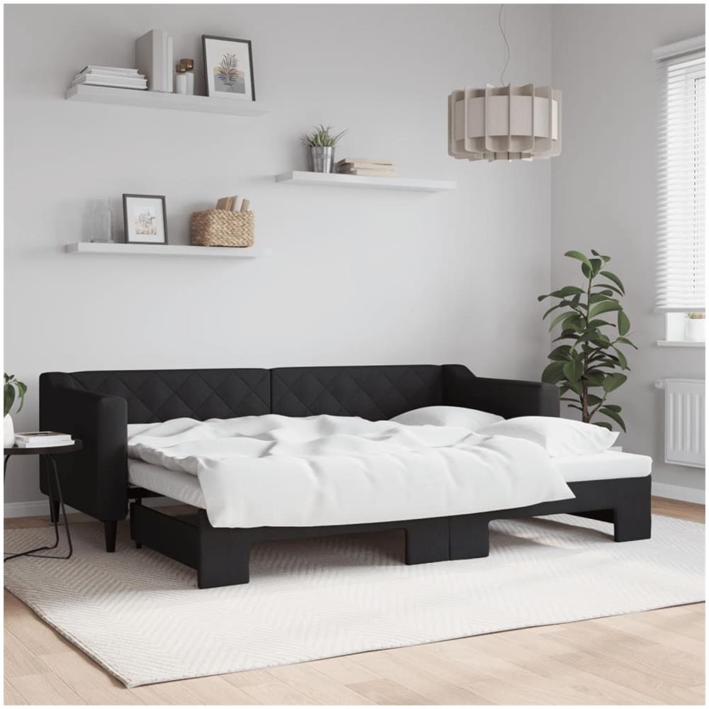 Divano Letto Con Letto Estraibile Nero 80x200 Tessuto - Foto 1