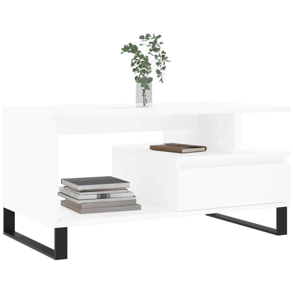 Tavolino Da Salotto Bianco 90x49x45 Cm In Legno Multistrato - Foto 3