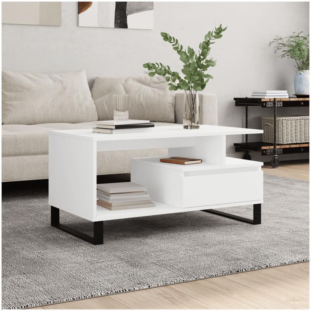 Tavolino Da Salotto Bianco 90x49x45 Cm In Legno Multistrato - Foto 1