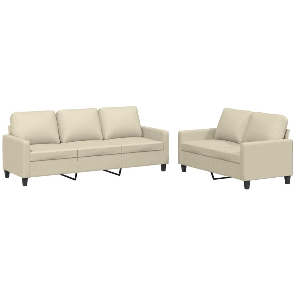 Set Di Divani 2 Pz Con Cuscini Crema In Similpelle - Foto 2