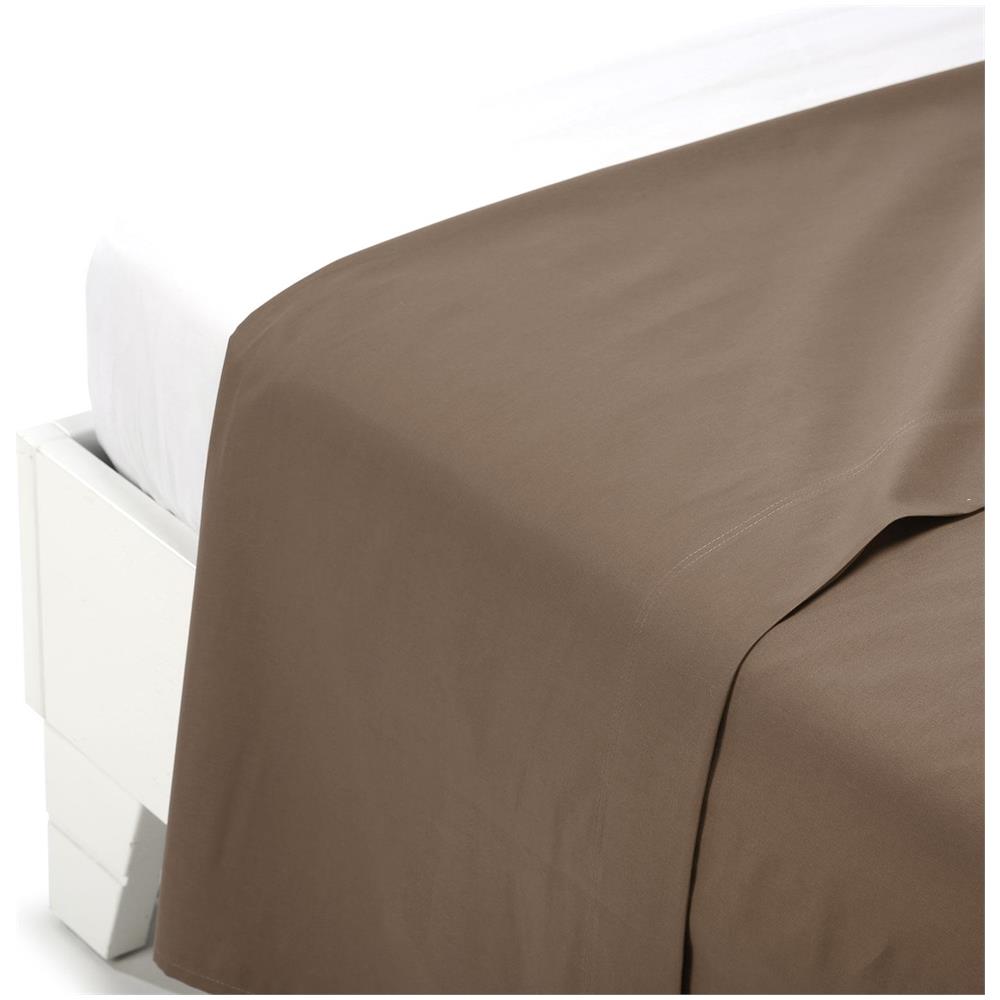 Lenzuolo Superiore In Cotone Colore Marrone Misura Singolo - Foto 1