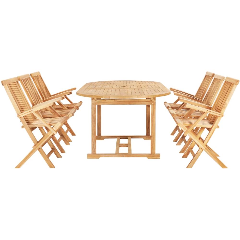 Set da Pranzo per Esterni 7 pz 150-200x100x75 cm Teak Massello - Foto 2