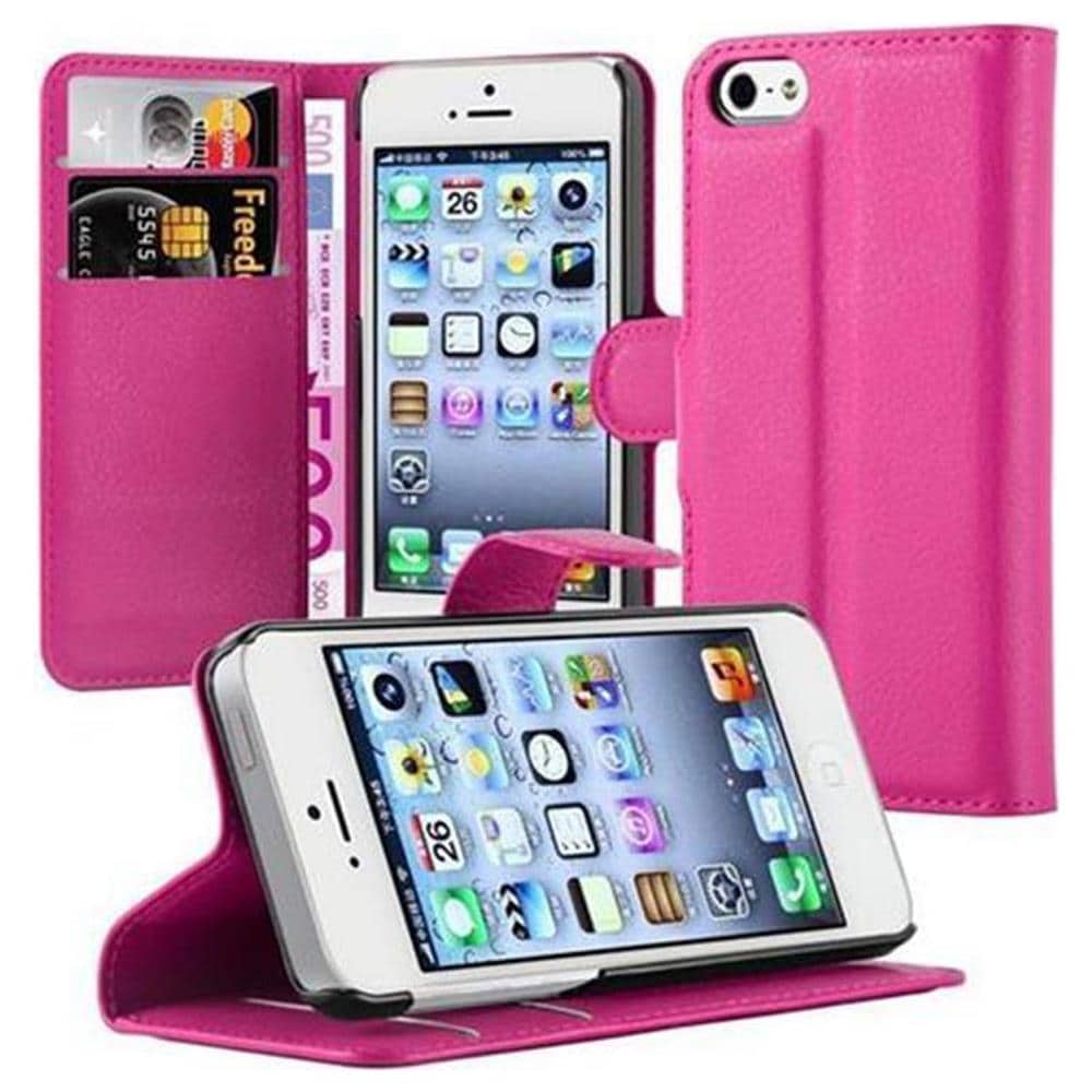 Cadorabo Custodia Compatibile Con Apple Iphone 5 / Iphone 5s / Iphone Se In Rosa Vivo - Coperchio Protettiva Con Chiusura Magnetica, Funzione Stand E Tasca Per Le Carte - Foto 1
