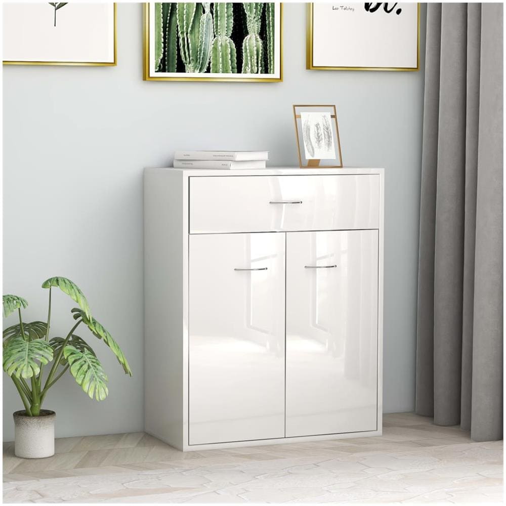 Credenza Bianco Lucido 60x35x70 cm in Legno Multistrato 821158