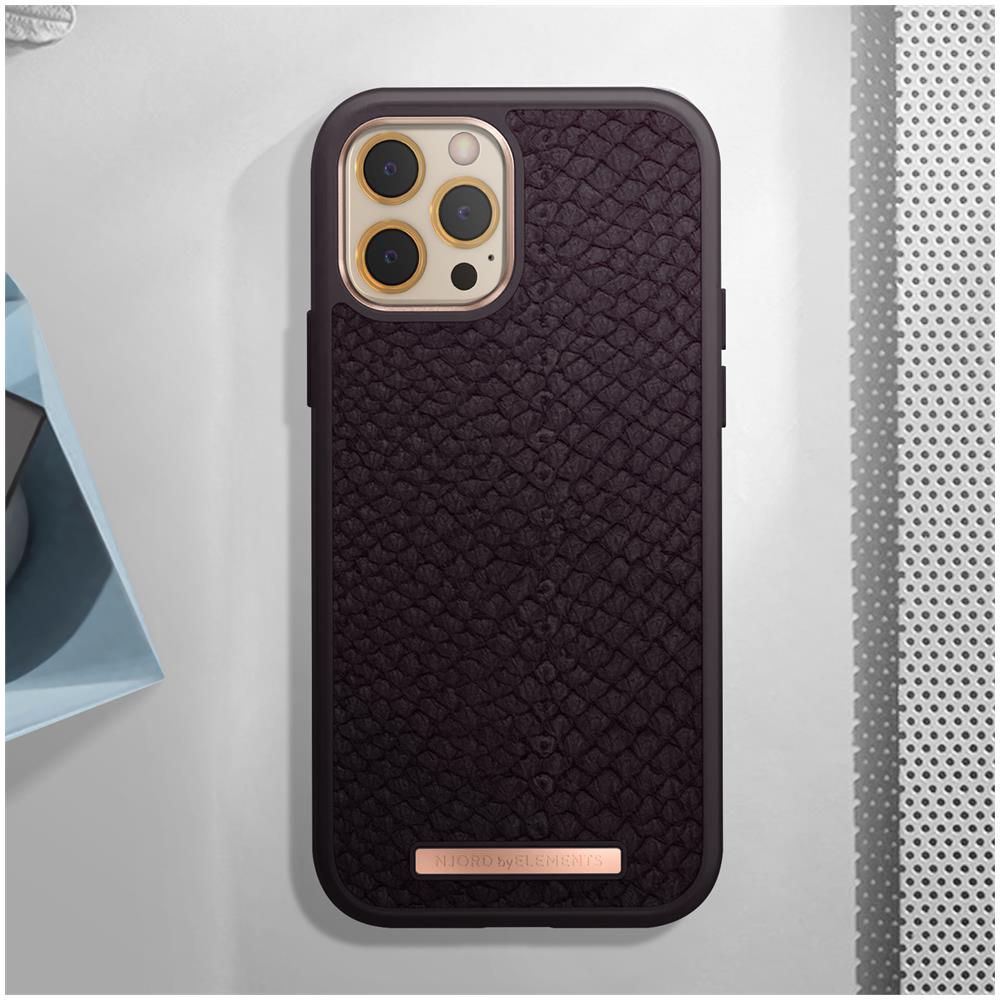 Cover Iphone 12 Pro Max Pelle Di Salmone Premium Antiurto Njord Viola Melanzana - Foto 5