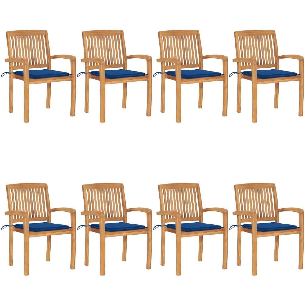 Sedie da Giardino Impilabili 8 pz con Cuscini Massello di Teak - Foto 1