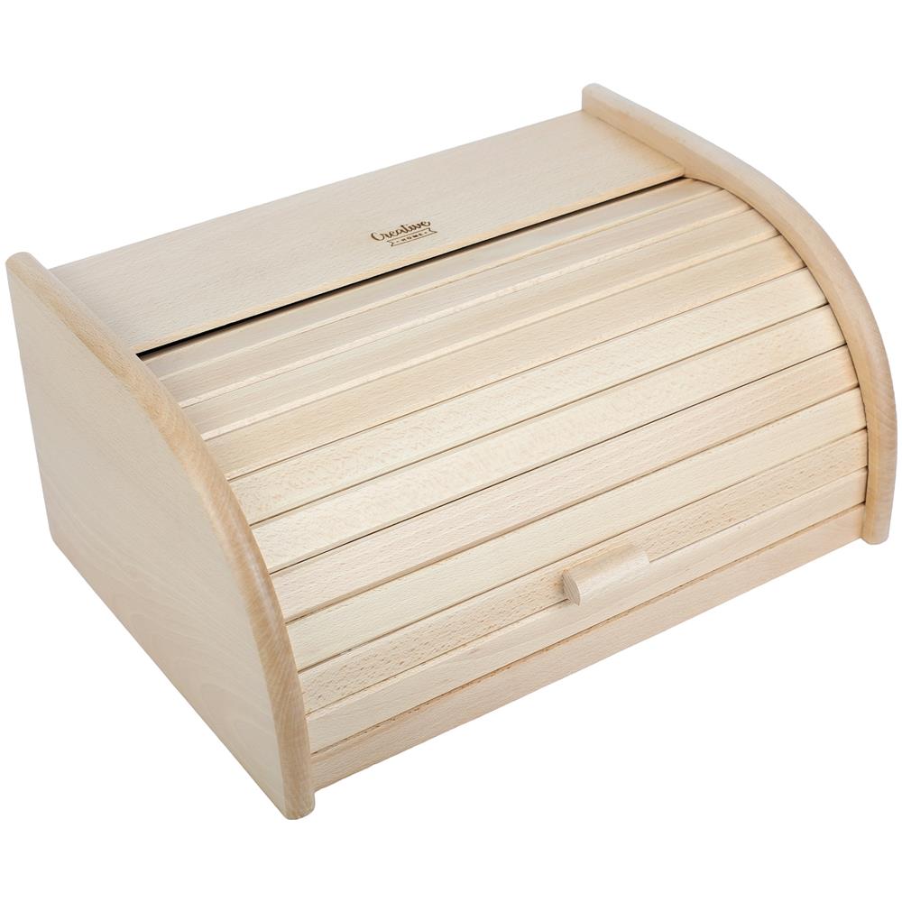 Porta-pane Legno Beige | Moderno | 40 X 27,5 X 18,5 Cm | Contenitore Pane | Coperchio Scorrevole Avvolgibile | Apertura Frontale A Scomparsa | Faggio Naturale | Moderno Accessori Cucina - Foto 1