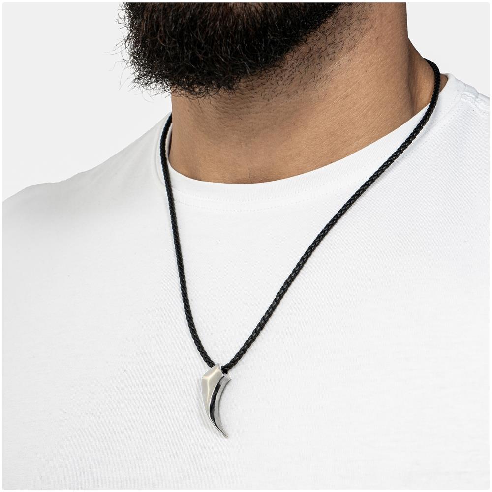 Collana in Pelle per Uomo, ""Wolf"", 60cm, Argento - Foto 8