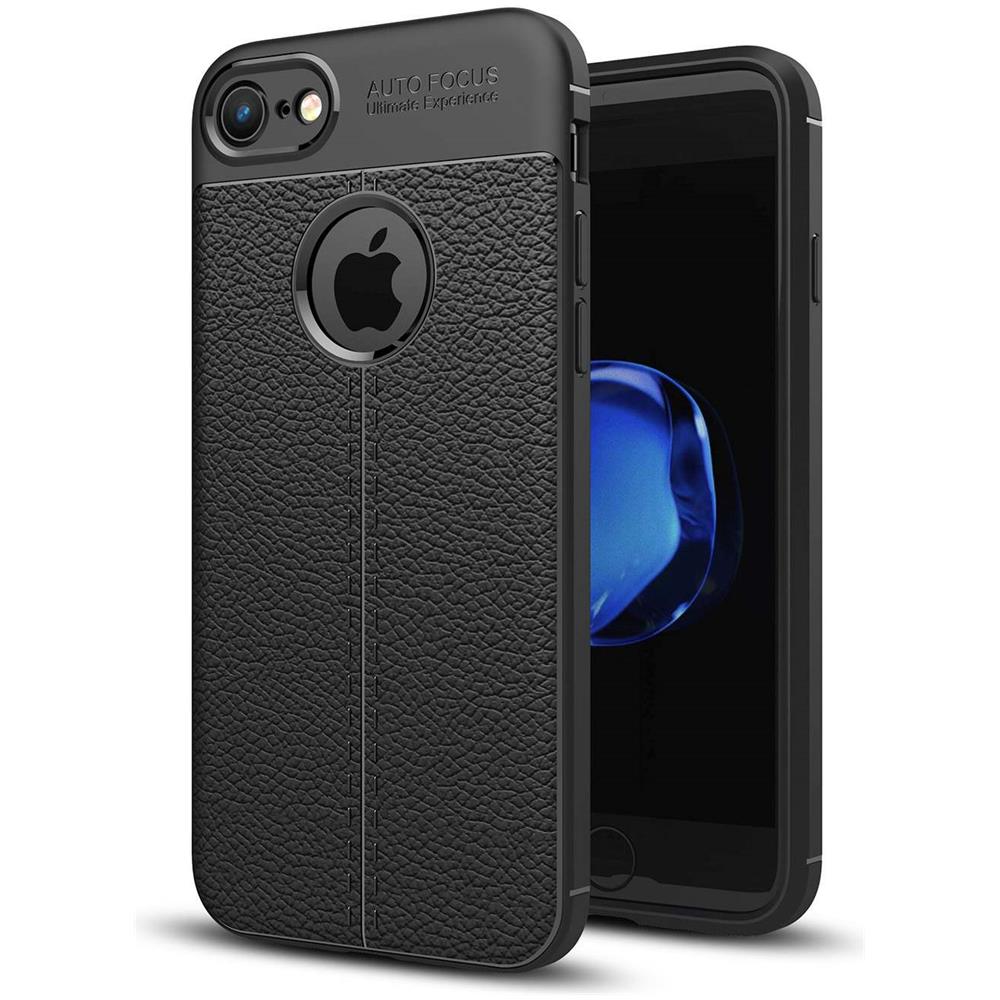 Custodia Compatibile Con Apple Iphone 7 / 7s / 8 / Se 2020 In Nero Profondo - Coperchio Protettivo In Silicone Tpu Con Applicazione Di Finta Pelle Nobile - Foto 1