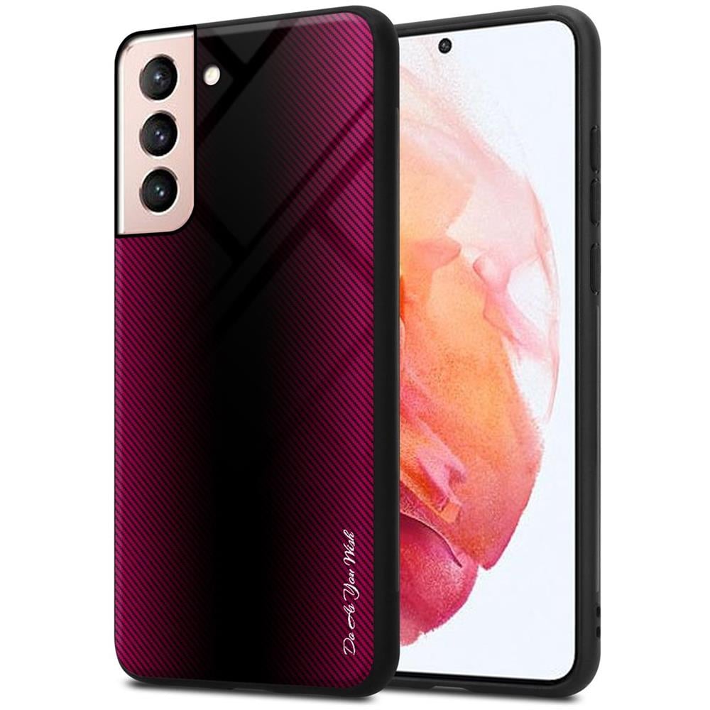 Custodia Compatibile Con Samsung Galaxy S21 5g - Ottica A Strisce In Cremisi Rosa - Coperchio Protettivo In Vetro Temperato E Silicone Tpu - Foto 1