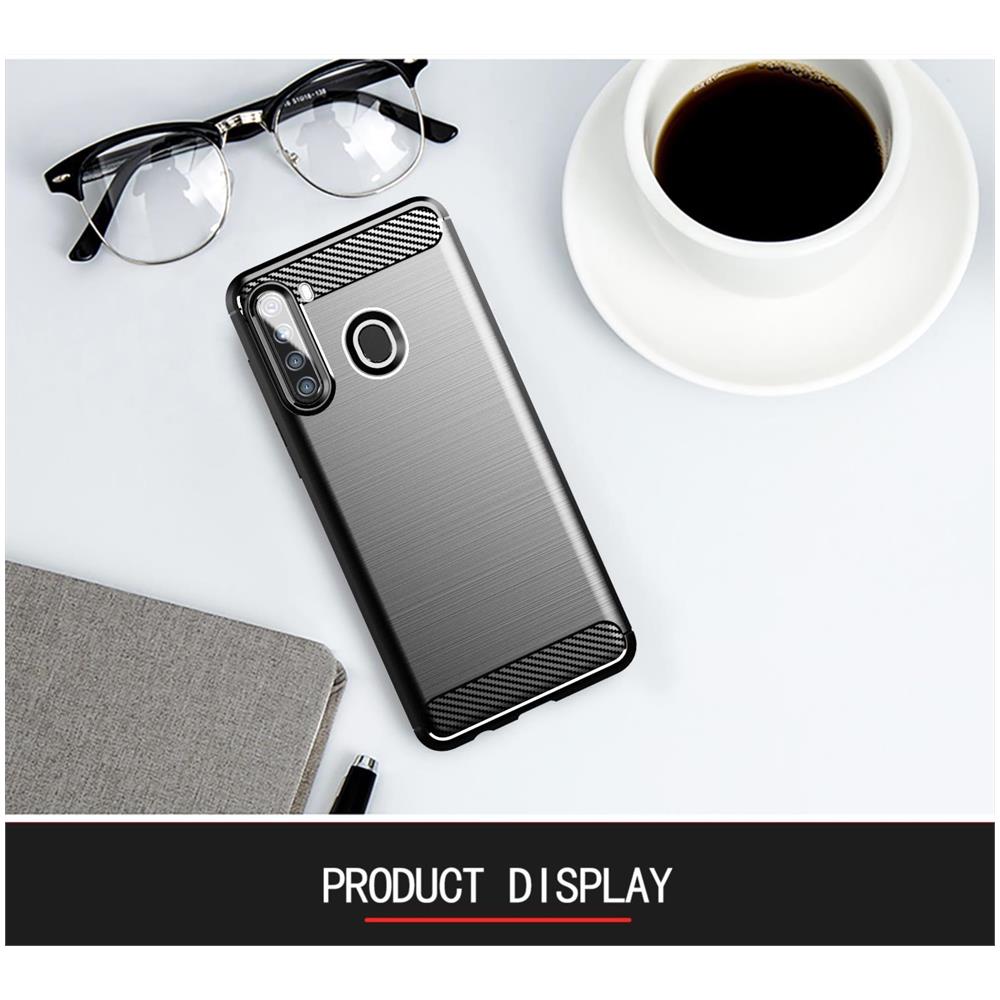 Custodia Compatibile Con Samsung Galaxy A21 Eu In Brushed Nero - Coperchio Protettivo In Silicone Tpu Flessibile In Look Acciaio Inossidabile-fibra Di Carbonio - Foto 7