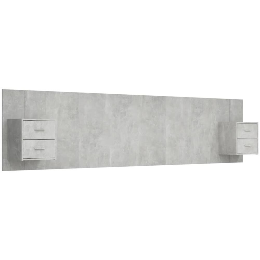Testiera Letto Con Comodini In Legno Multistrato Grigio Cemento - Foto 2