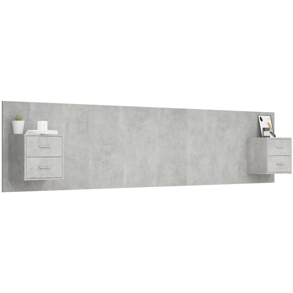 Testiera Letto Con Comodini In Legno Multistrato Grigio Cemento - Foto 3