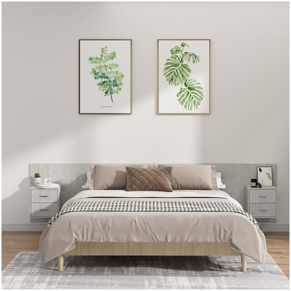 Testiera Letto Con Comodini In Legno Multistrato Grigio Cemento - Foto 1