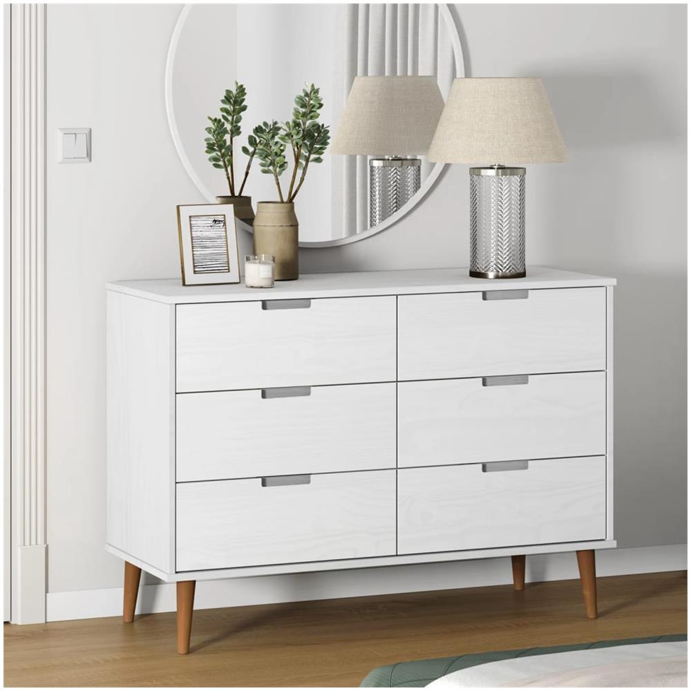 Cassettiera Bianca 113x40x80 Cm In Legno Massello Di Pino - Foto 1