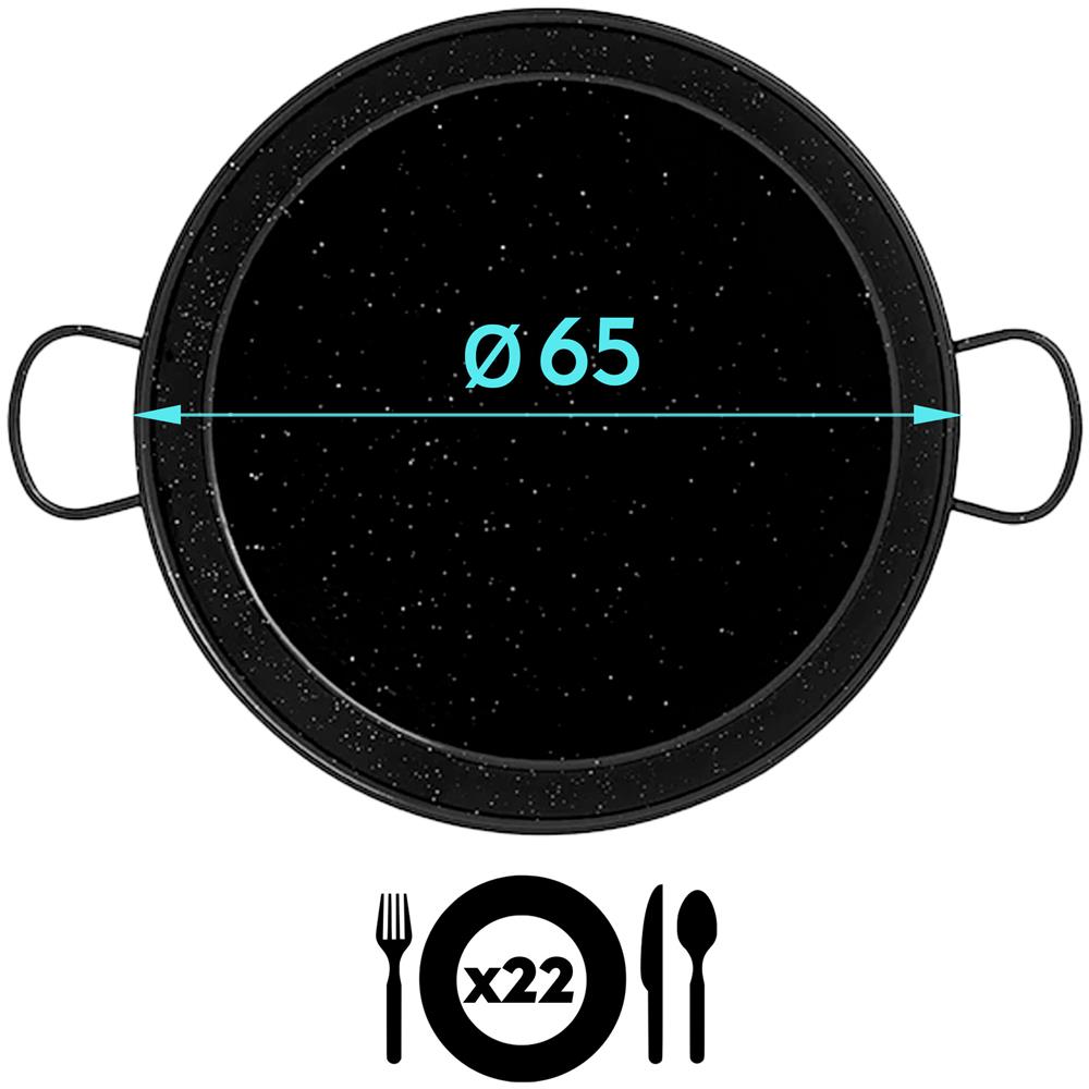 Pan65 Padella Per Paella Valenciana Da 65cm, Acciaio Smaltato Antiaderente 22 Porzioni Nero - Foto 2