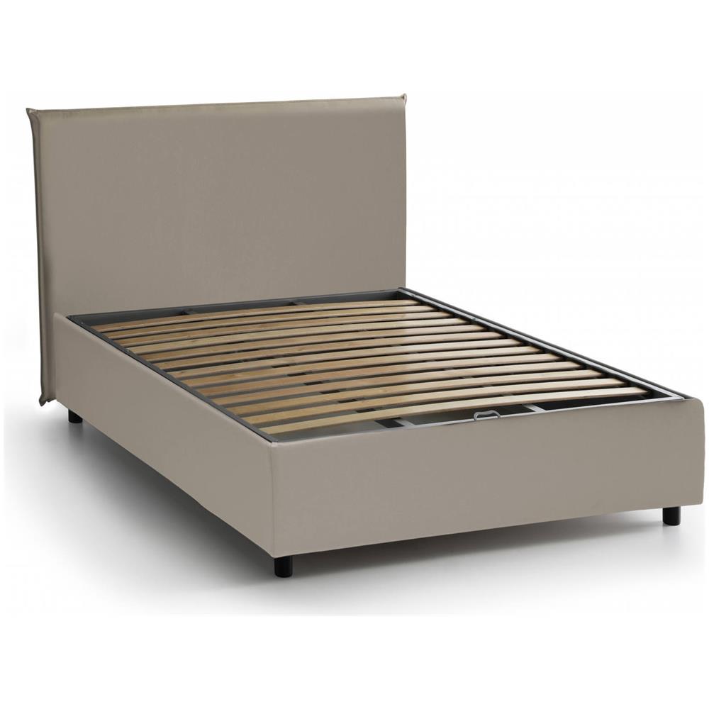 Letto Piazza E Mezza Assia, Letto Contenitore Con Rivestimento In Ecopelle, 100% Made In Italy, Apertura Frontale, Adatto Per Materasso Cm 120x200, Tortora - Foto 2