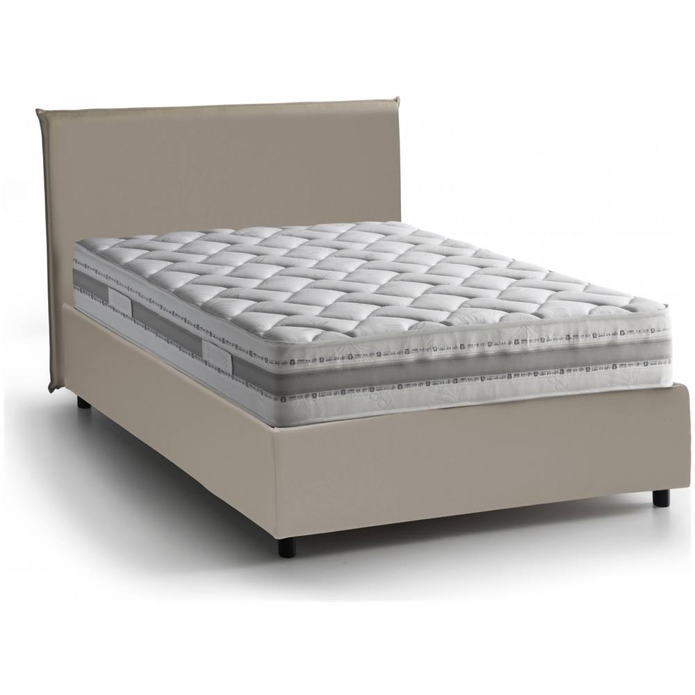 Letto Piazza E Mezza Assia, Letto Contenitore Con Rivestimento In Ecopelle, 100% Made In Italy, Apertura Frontale, Adatto Per Materasso Cm 120x200, Tortora - Foto 4