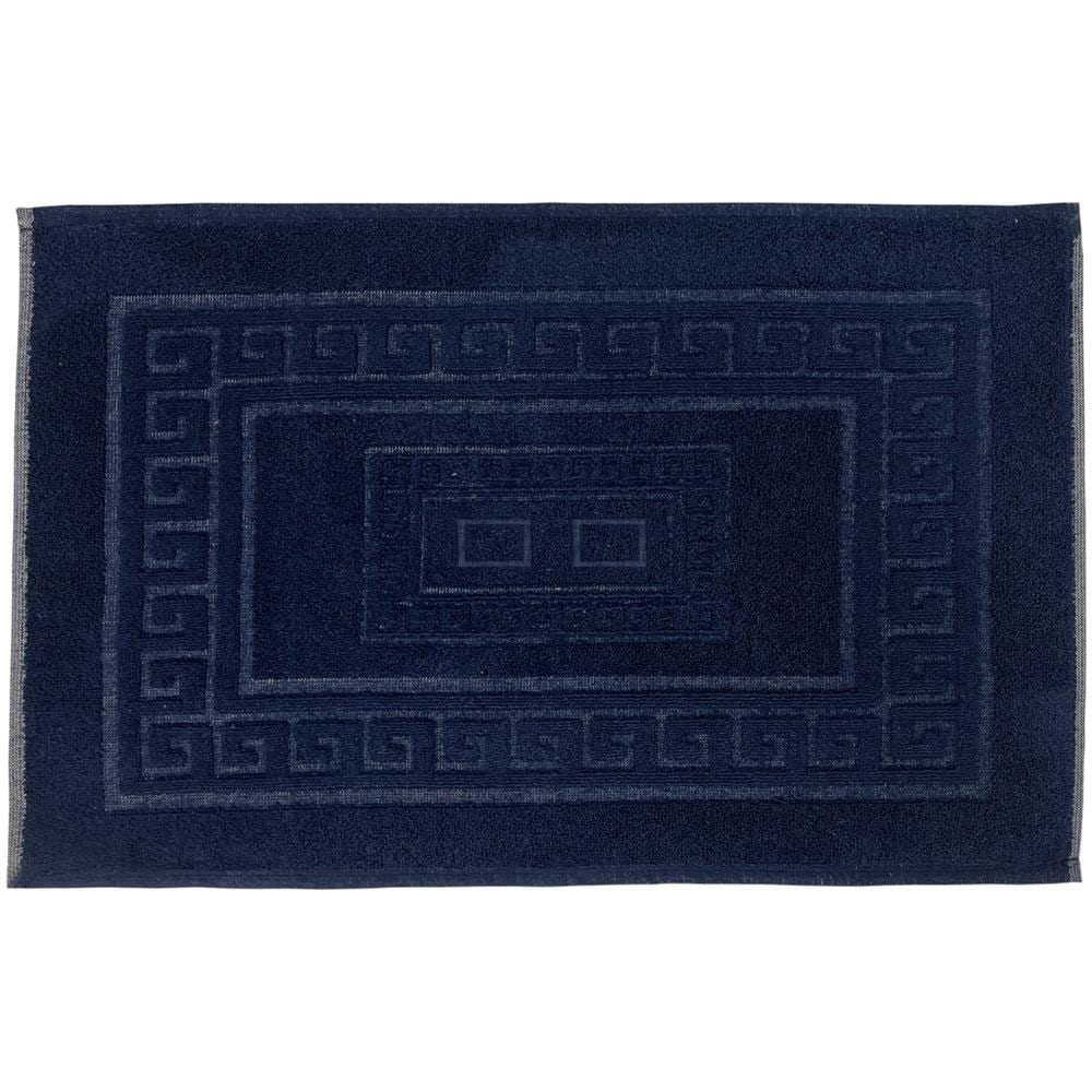 Tappeto Bagno Doccia Spugna Tinta Unita Torino Tappetino Super Assorbente In Cotone Pelo Corto Con Greca 60x180 Blu Notte - Foto 1