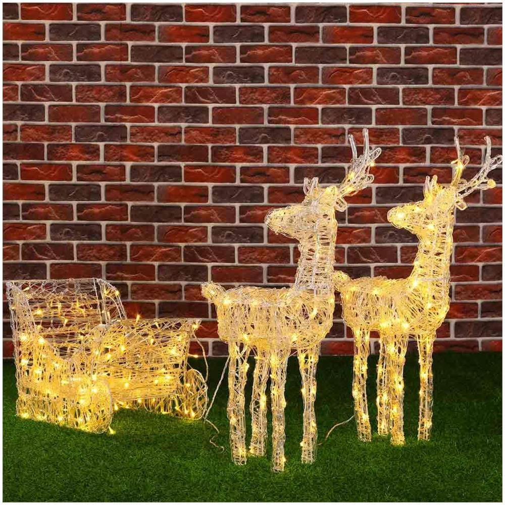 Slitta e Renne Natalizie 3D Luminose 240 LED Bianco Caldo per Esterno a batterie - Foto 1
