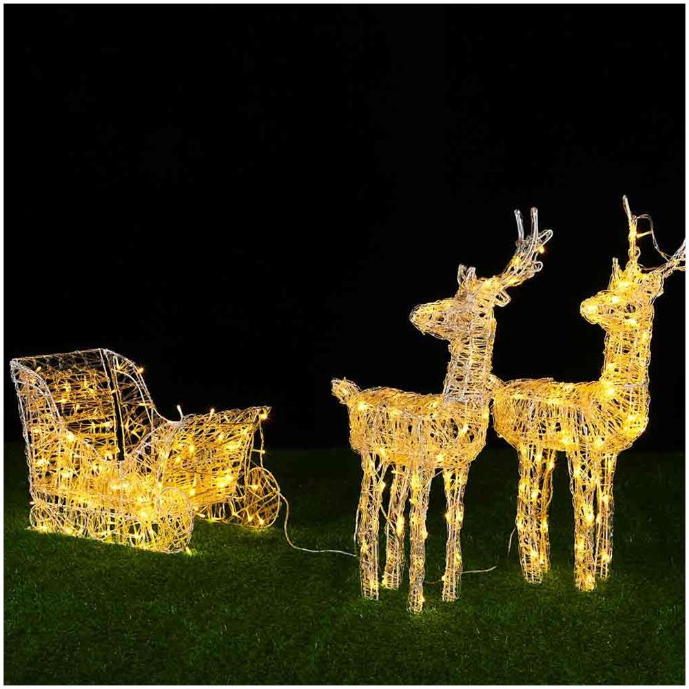 Slitta e Renne Natalizie 3D Luminose 240 LED Bianco Caldo per Esterno a batterie - Foto 2