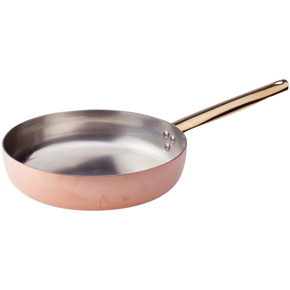 Padella Rame Liscio Stagnato A Mano Con Manico Tubolare Ottone - Diametro Cm 24 - Altezza Cm 5,8-capacità Lt 2,5 - Foto 1