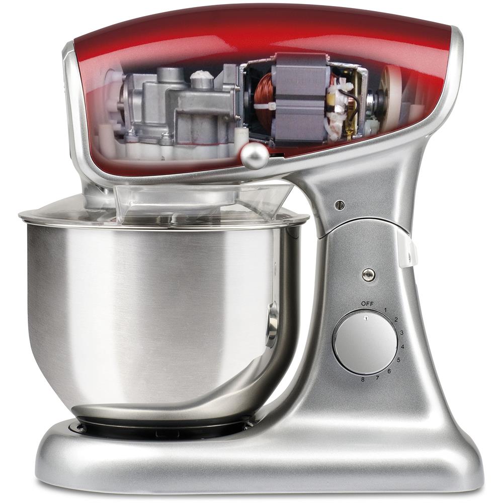 Impastatrice Planetaria Pastaio Deluxe con Potenza 1200 Watt Contenitore in Acciaio da 5.2 Litri Colore Rosso / Argento - Foto 8