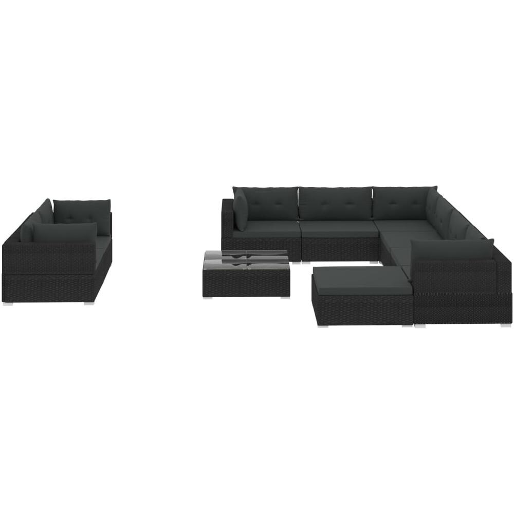 Set Divani Da Giardino 10 Pz Con Cuscini In Polyrattan Nero - Foto 1
