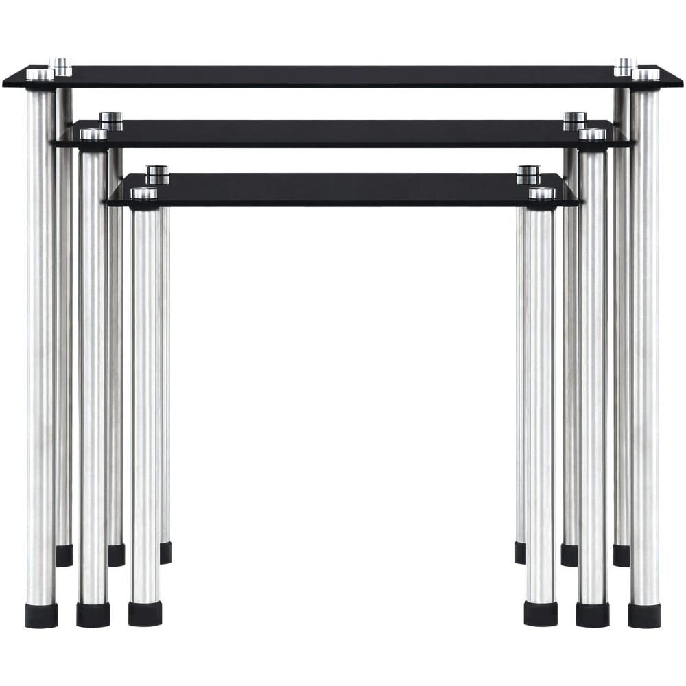 Tavolini Impilabili 3 Pz Neri In Vetro Temperato - Foto 2