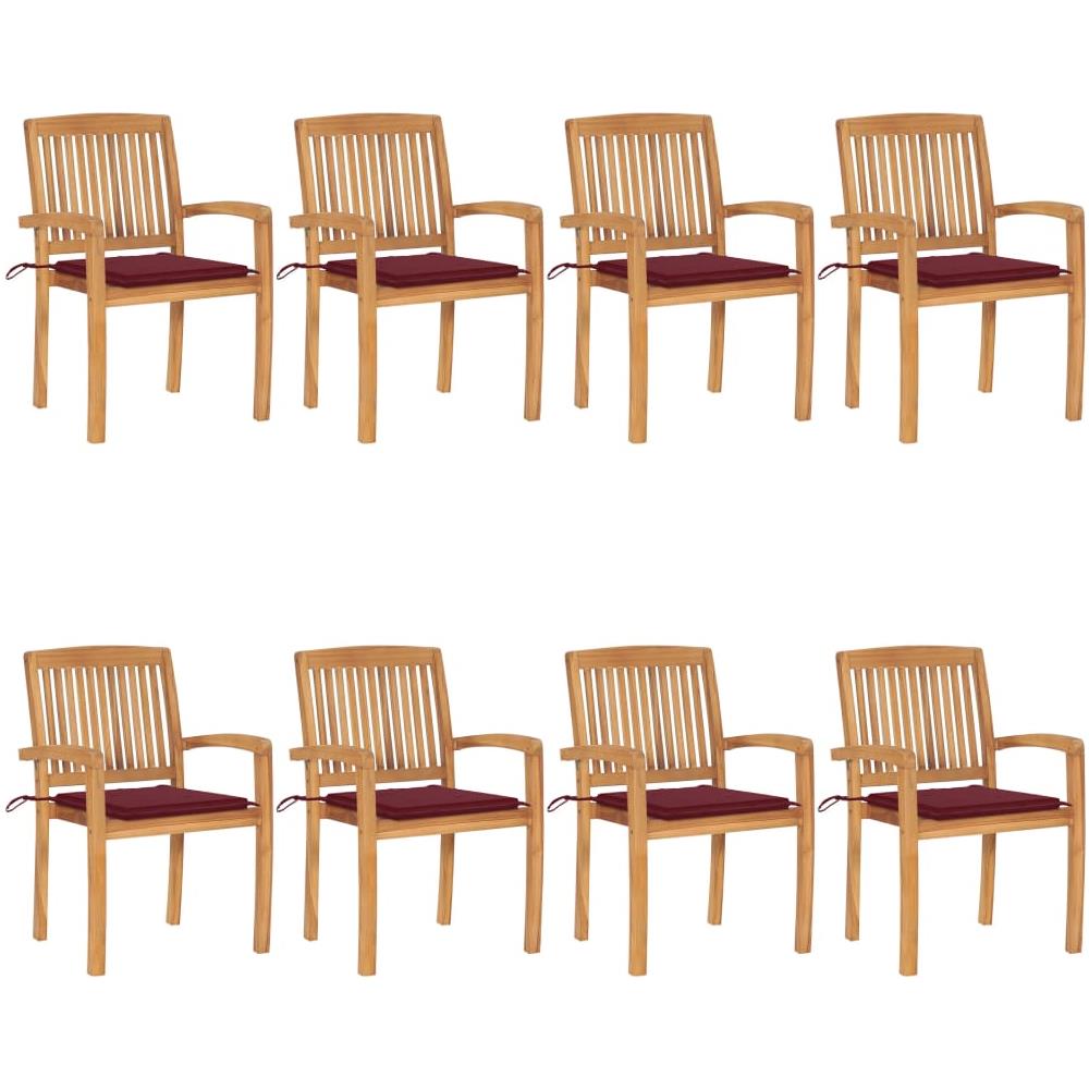 Sedie da Giardino Impilabili 8 pz con Cuscini Massello di Teak - Foto 1
