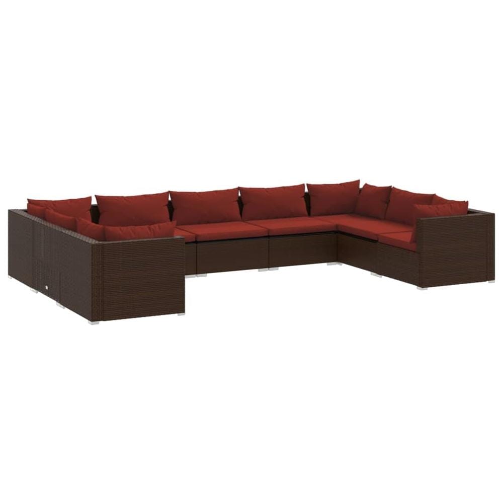 Set Divani Da Giardino 9 Pz Con Cuscini In Polyrattan Marrone - Foto 1