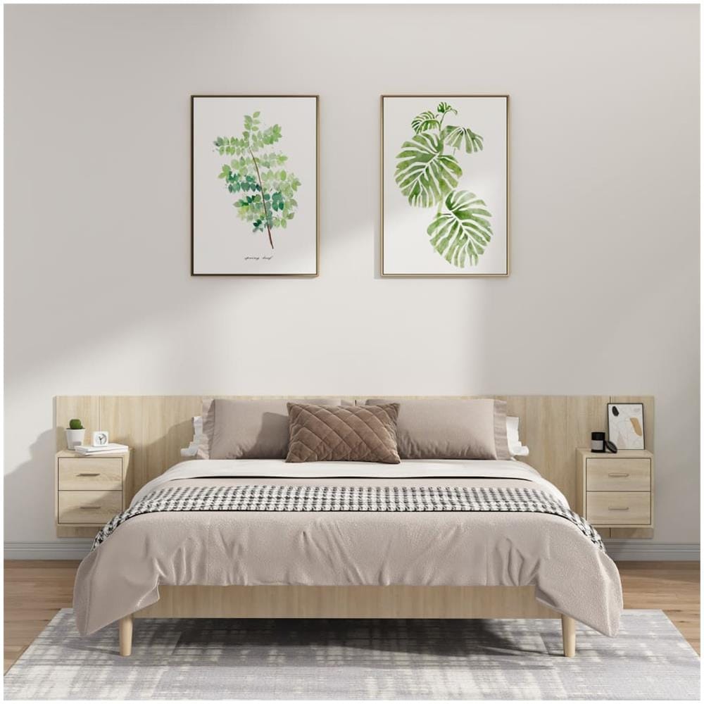 Testiera Letto Con Comodini In Legno Multistrato Rovere Sonoma - Foto 1